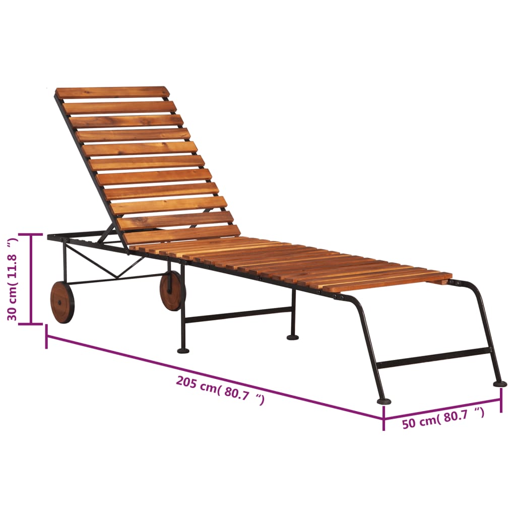 Sun Lounger | Brown | Solid Acacia wood, Steel | Standard