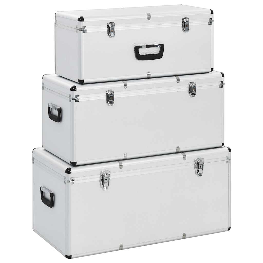 91852 vidaXL Storage Cases 3 pcs Silver Aluminium