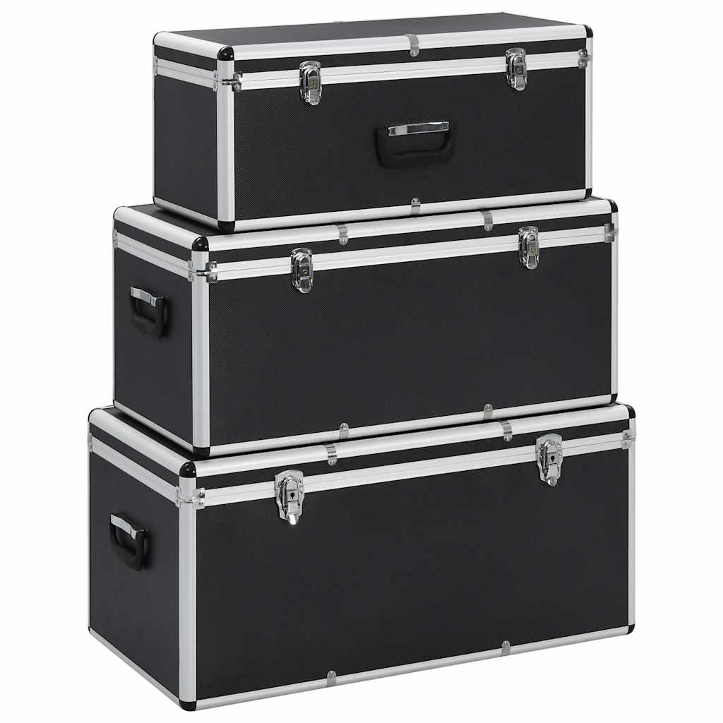 91853 vidaXL Storage Cases 3 pcs Black Aluminium