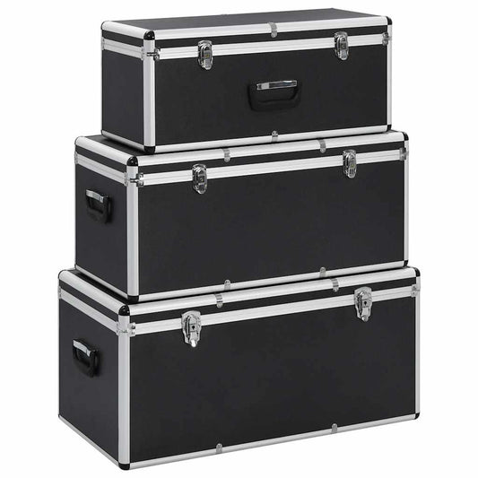 91853 vidaXL Storage Cases 3 pcs Black Aluminium