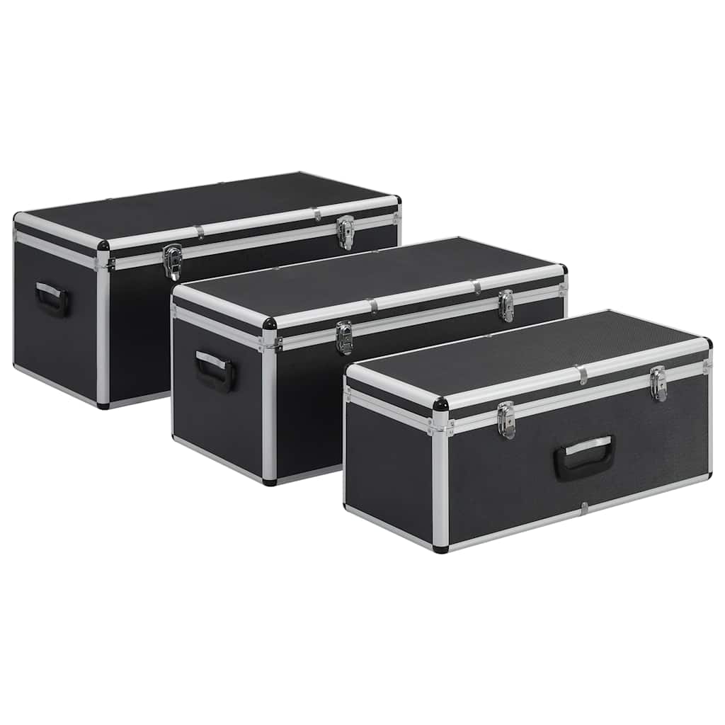 91853 vidaXL Storage Cases 3 pcs Black Aluminium