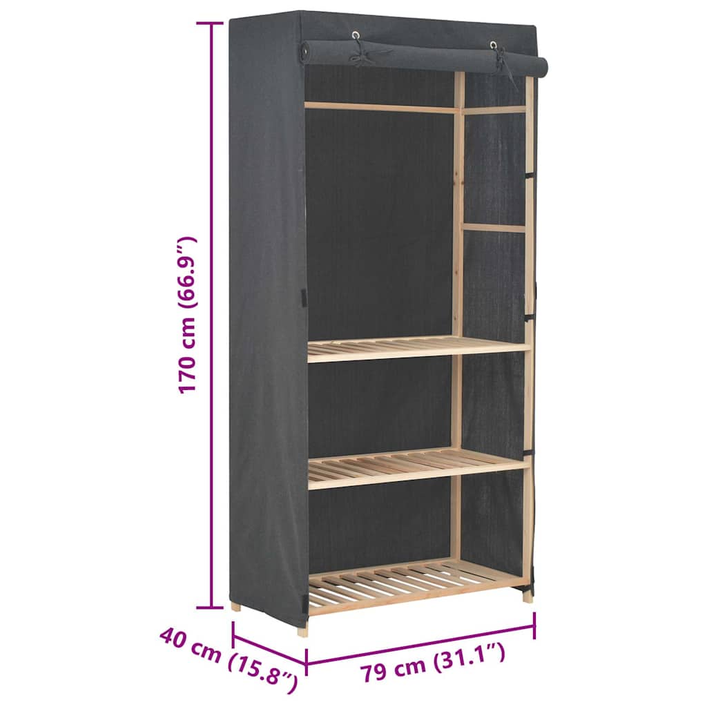 248187 vidaXL 3-Tier Wardrobe Grey 79x40x170 cm Fabric