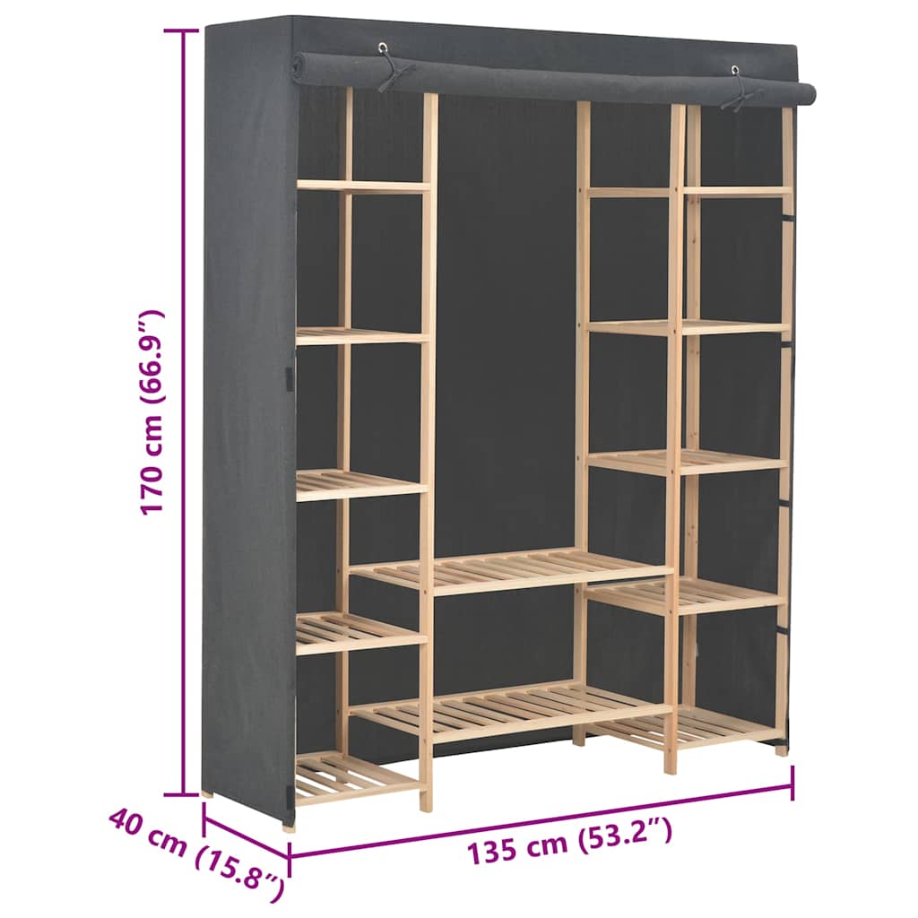 Wardrobe Grey 135x40x170 cm Fabric