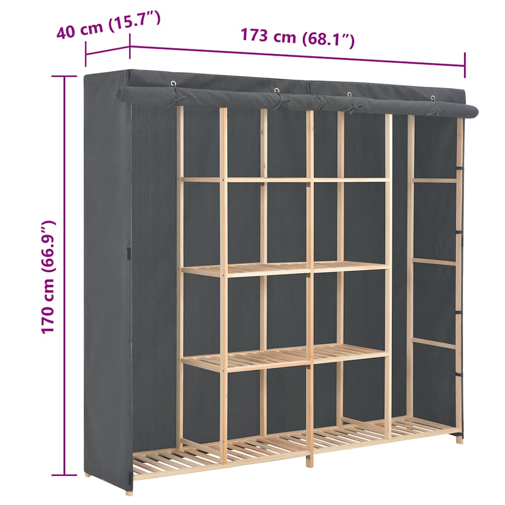248199 vidaXL Wardrobe Grey 173x40x170 cm Fabric