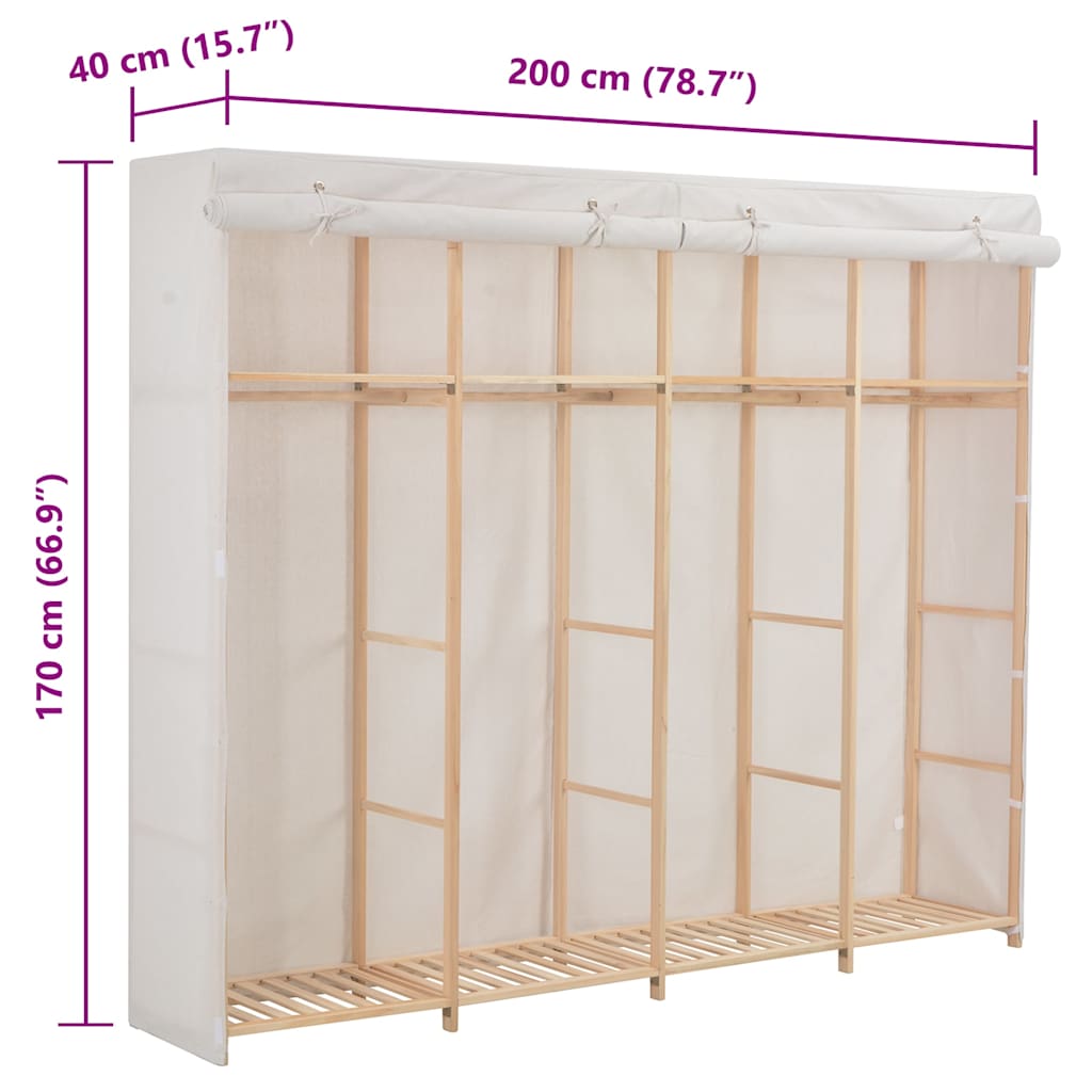 Wardrobe White 200x40x170 cm Fabric
