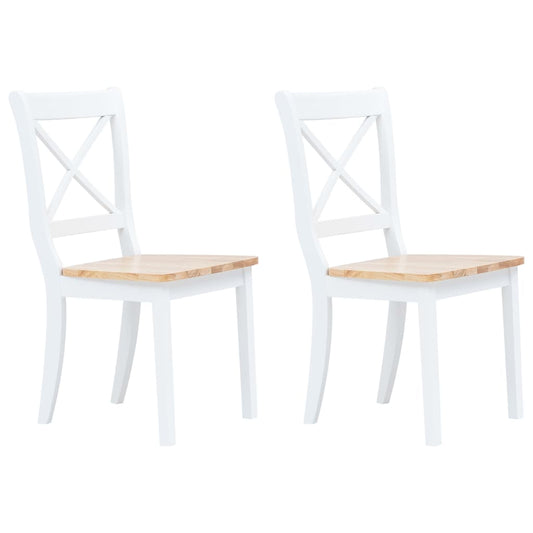 Dining Chair | Set of 2 | White and natural | Solid rubber wood