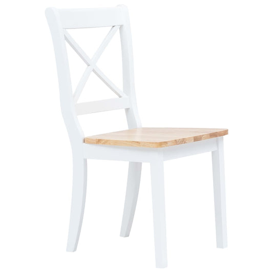 Dining Chairs 2 pcs White and Light Wood Solid Rubber Wood