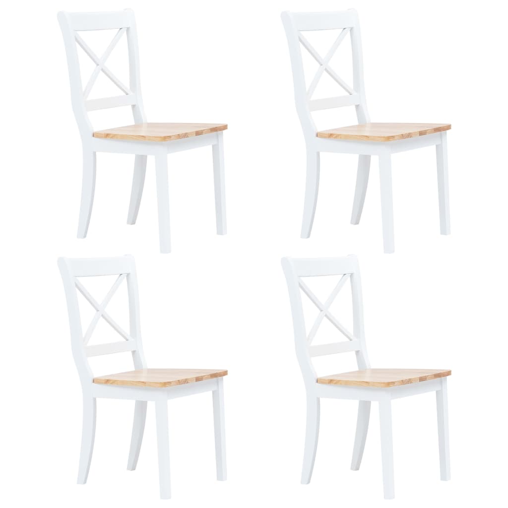 Dining Chair | Set of 4 | White and Natural Wood | Solid rubber wood