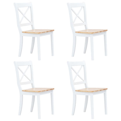 Dining Chair | Set of 4 | White and Natural Wood | Solid rubber wood