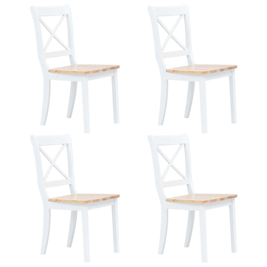 Dining Chair | Set of 4 | White and Natural Wood | Solid rubber wood