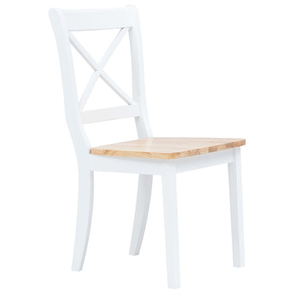 Dining Chair | Set of 4 | White and Natural Wood | Solid rubber wood
