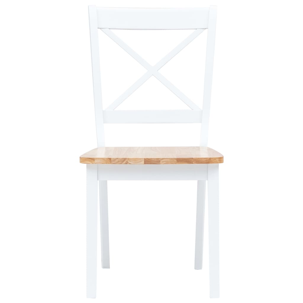 Dining Chair | Set of 4 | White and Natural Wood | Solid rubber wood