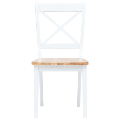 Dining Chair | Set of 4 | White and Natural Wood | Solid rubber wood