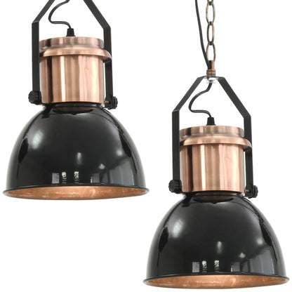 Ceiling Lamp |  Set of 2 | Black and Copper | Metal | Medium