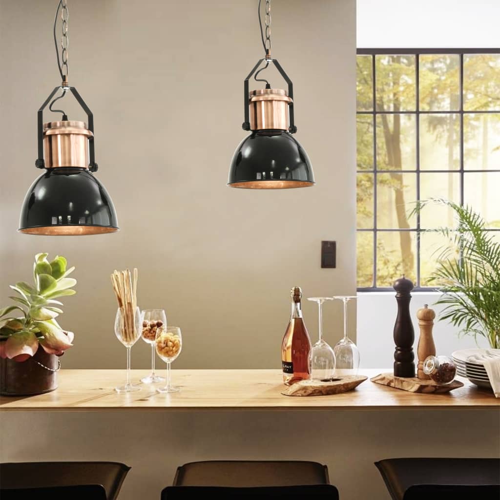 Ceiling Lamp |  Set of 2 | Black and Copper | Metal | Medium