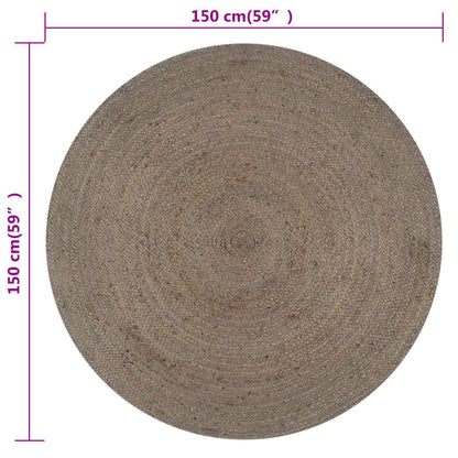 Handmade Rug Jute Round 150 cm Grey