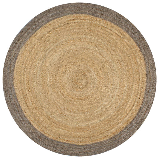 Area Rug | Natural and Grey | Braided Jute | 120 cm diameter | Durable