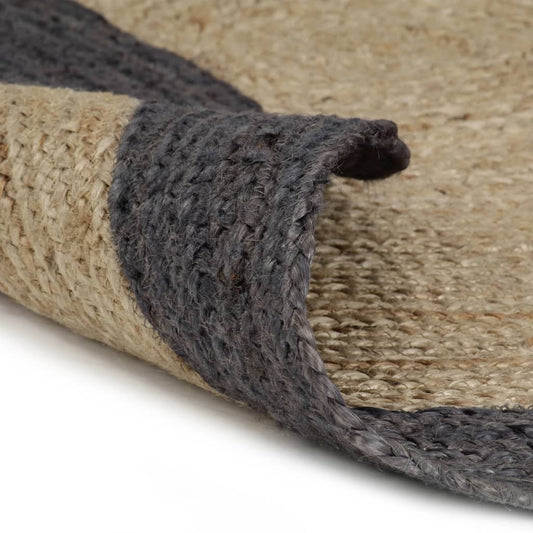 Area Rug | Natural, Dark Grey | Braided Jute | 120 cm Diameter