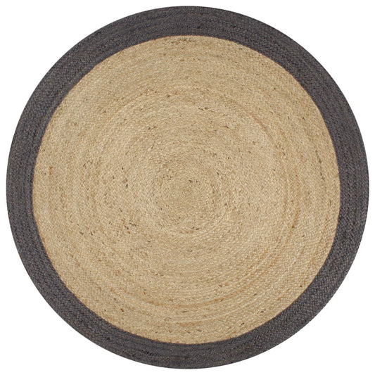Area Rug | Natural and dark grey | Braided jute | 150 cm diameter