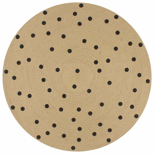 Area Rug | Natural and black polka dot | Braided jute | 90 cm Diameter