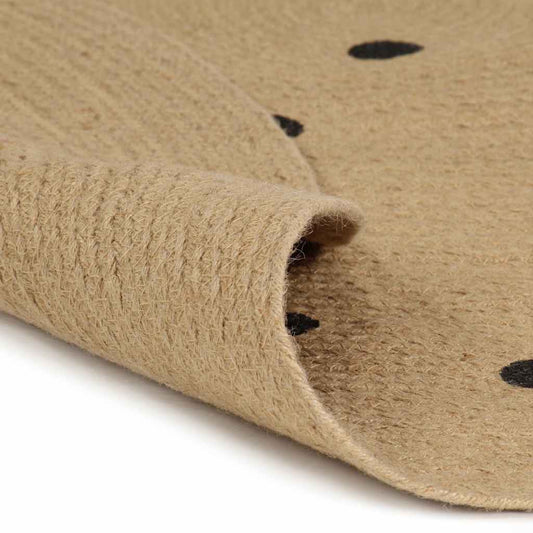 Area Rug | Natural and black polka dot | Braided jute | 90 cm Diameter