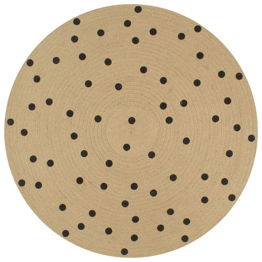 Area Rug | Natural and black polka dot | Jute | 120 cm diameter | Durable