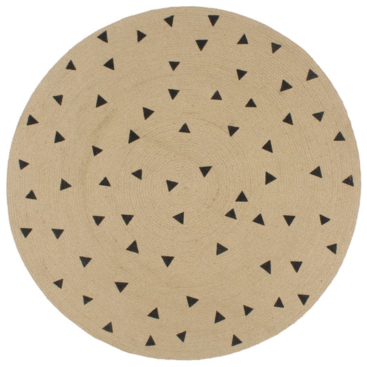 Area Rug | Natural and black | Braided jute | 120 cm diameter
