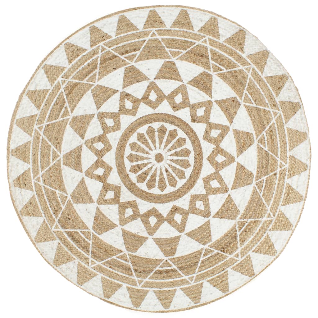 Handmade Rug Jute with White Print 90 cm