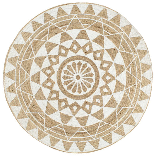 Area Rug | Natural and white | Braided jute | 90 cm diameter | Durable