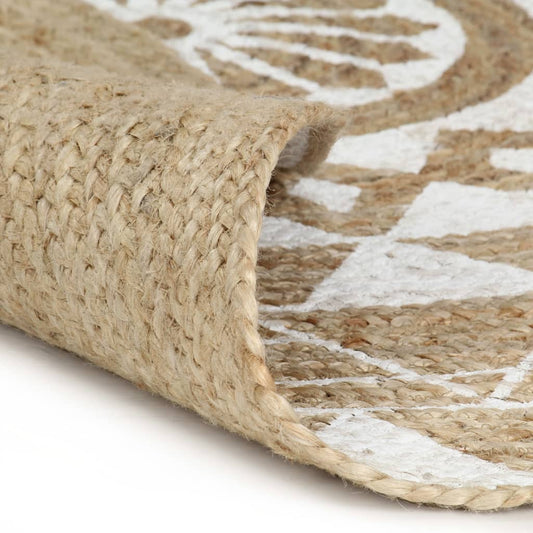 Area Rug | Natural and white | Braided jute | 90 cm diameter | Durable