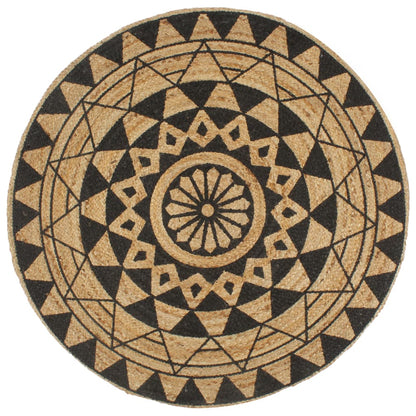 Handmade Rug Jute with Black Print 90 cm
