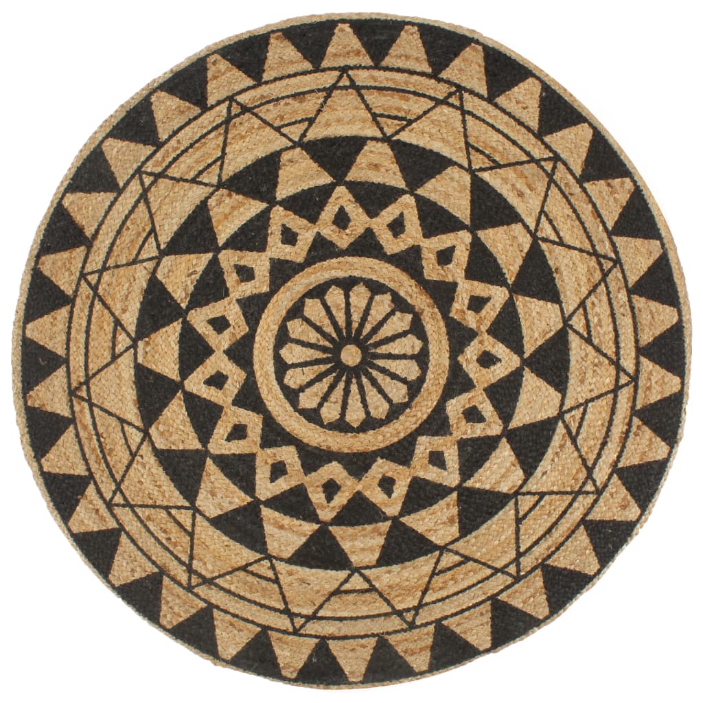Handmade Rug Jute with Black Print 150 cm