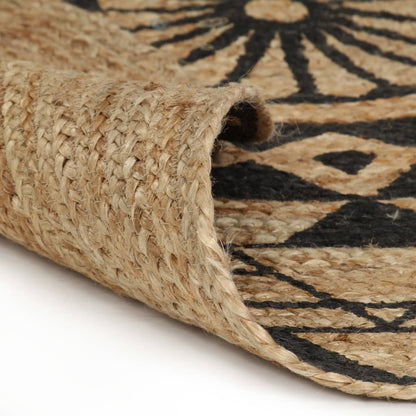 Handmade Rug Jute with Black Print 150 cm