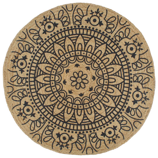 Area Rug | Natural and dark blue pattern | Braided Jute | Medium