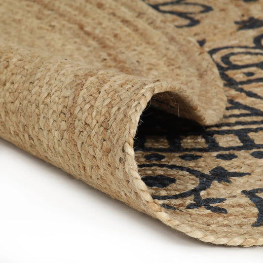 Area Rug | Natural and dark blue pattern | Braided Jute | Medium