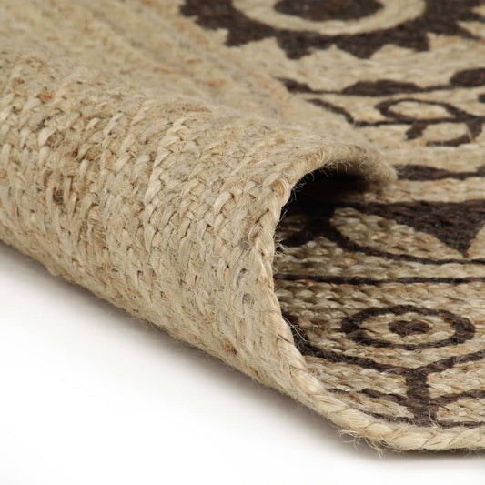 Area Rug | Natural with dark brown print | Braided Jute | 120 cm diameter