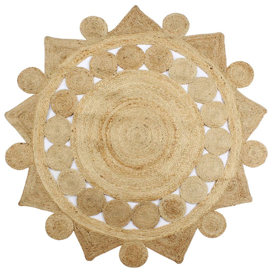 Area Rug | Natural | Braided Jute | 90 cm diameter | Durable | Area Rug