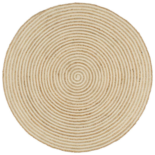 Area Rug | Natural and white | 50% Jute, 50% Cotton | 90 cm diameter