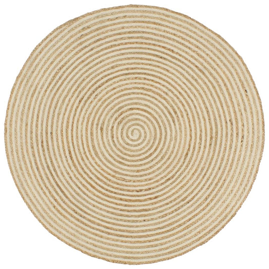 Area Rug | Natural and white | 50% jute, 50% cotton | 120 cm diameter