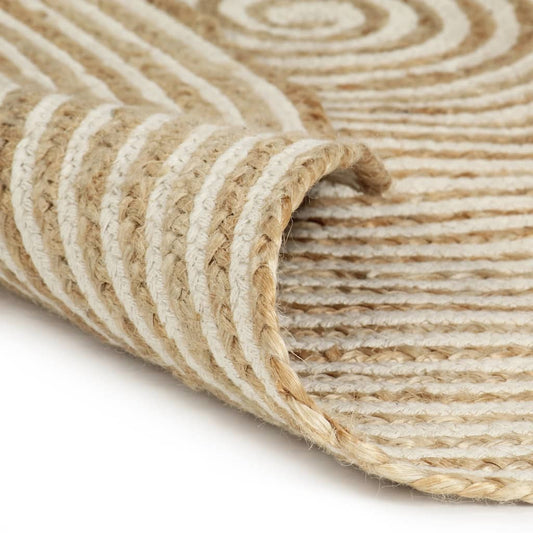 Area Rug | Natural and white spiral design | 50% jute, 50% cotton