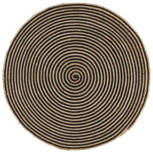 Area Rug | Natural and Black | 50% Jute, 50% Cotton | 90 cm diameter