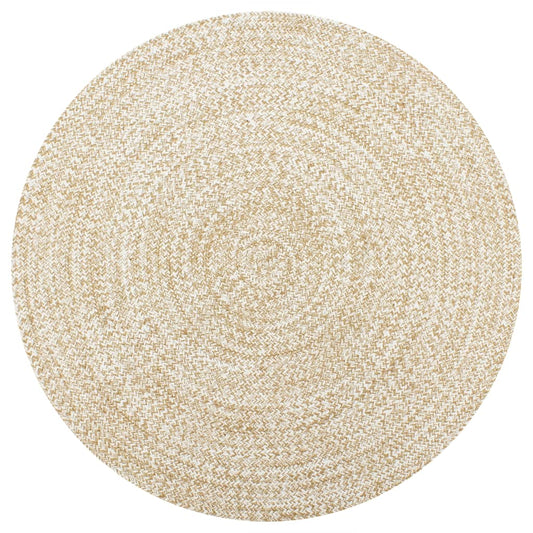 Area Rug | White and natural | Jute and cotton | 90 cm diameter