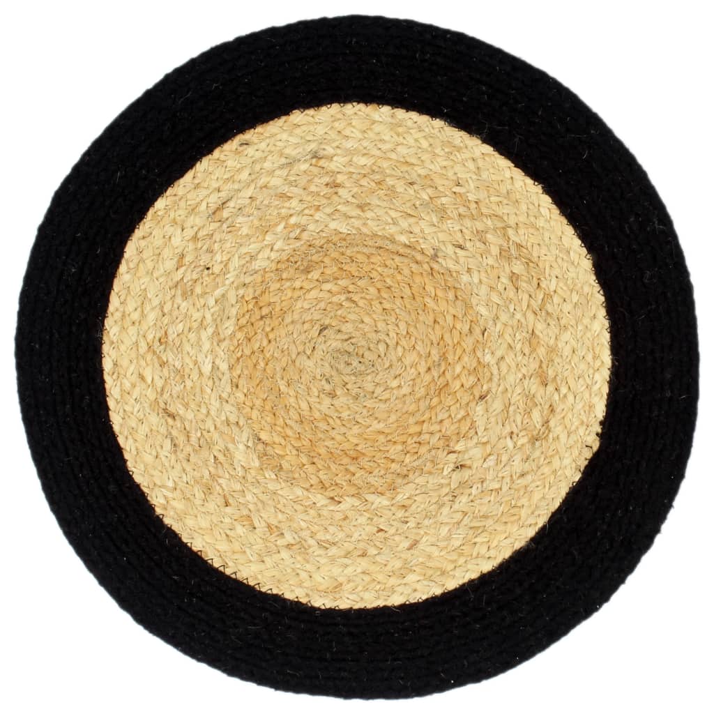 Placemat | Set of 6 | Natural and Black | 70% Jute, 30% Cotton | 38 cm