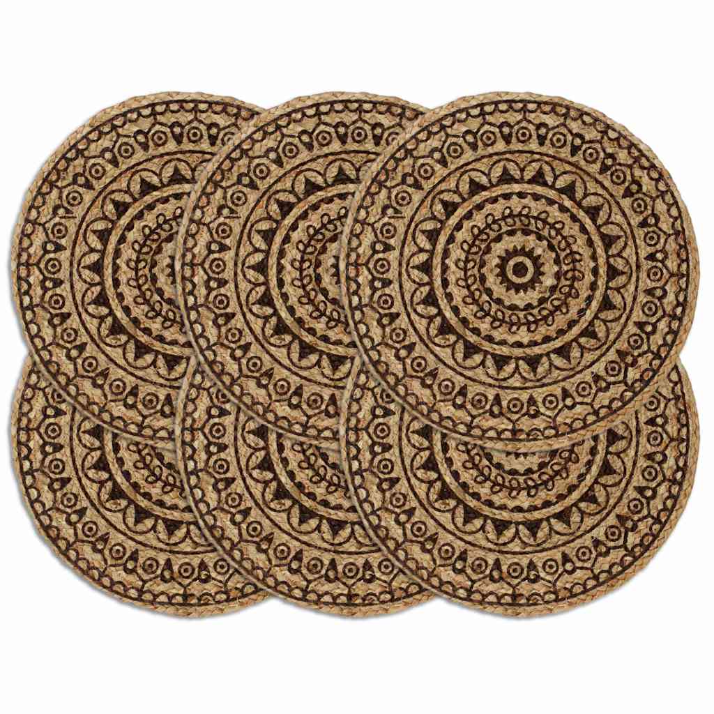 Placemats 6 pcs Dark Brown 38 cm Round Jute
