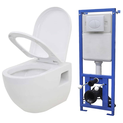 275791 vidaXL Wall-Hung Toilet with Concealed Cistern Ceramic White (143022+142249)