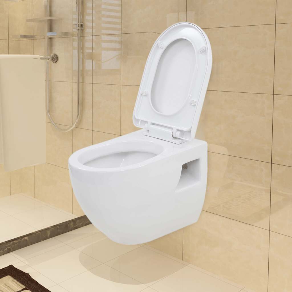 275791 vidaXL Wall-Hung Toilet with Concealed Cistern Ceramic White (143022+142249)