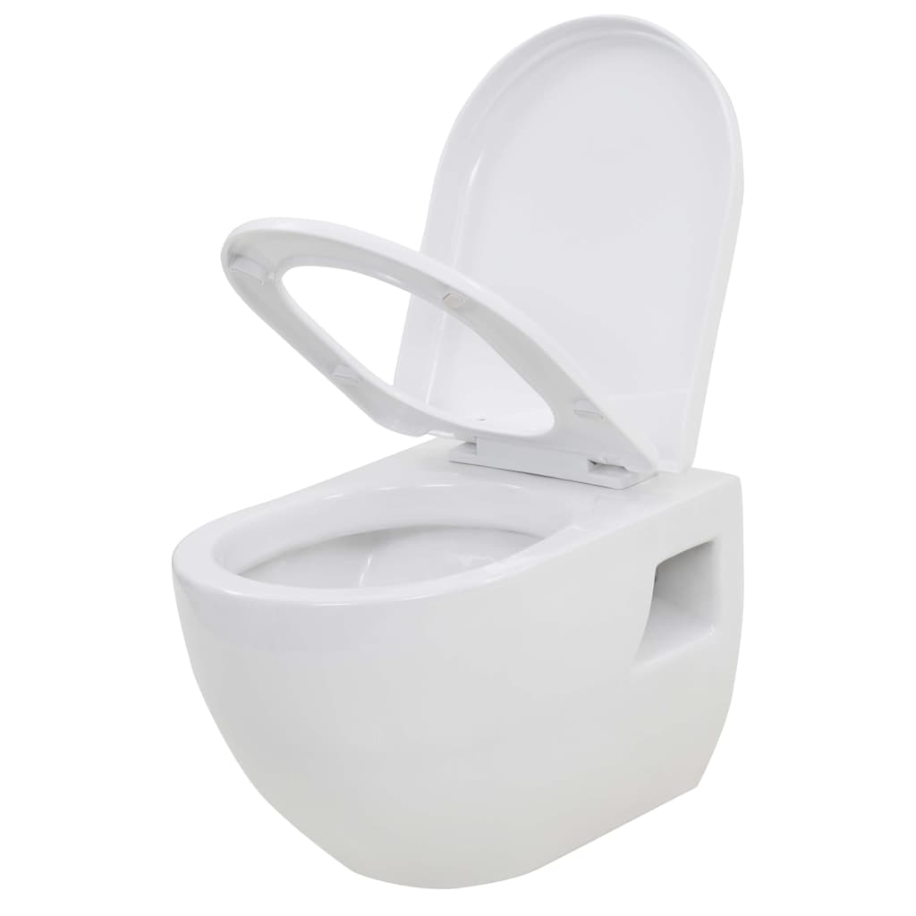 275791 vidaXL Wall-Hung Toilet with Concealed Cistern Ceramic White (143022+142249)