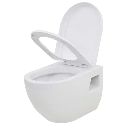 275791 vidaXL Wall-Hung Toilet with Concealed Cistern Ceramic White (143022+142249)