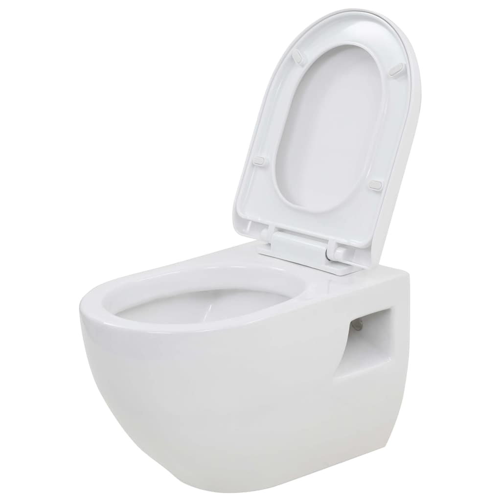 275791 vidaXL Wall-Hung Toilet with Concealed Cistern Ceramic White (143022+142249)
