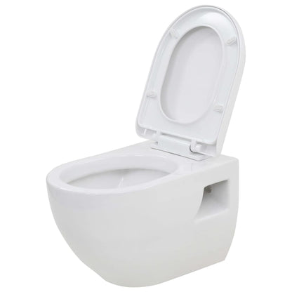 275791 vidaXL Wall-Hung Toilet with Concealed Cistern Ceramic White (143022+142249)